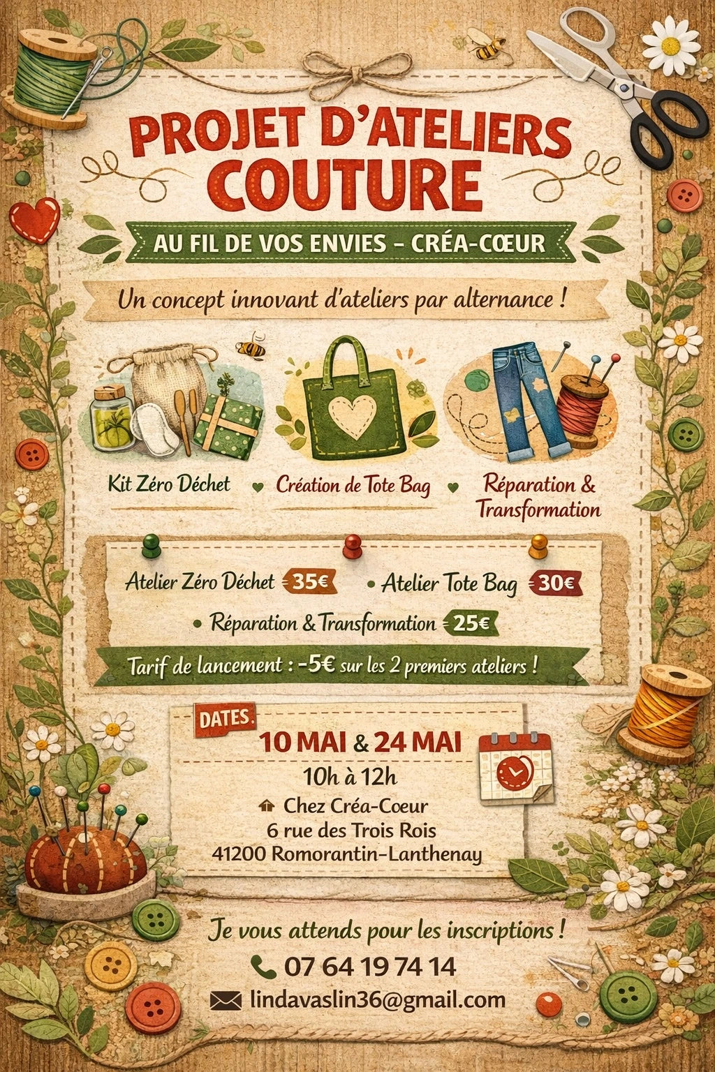 kit zéro déchet ourlet machine à coudre réparation et création tissu couture