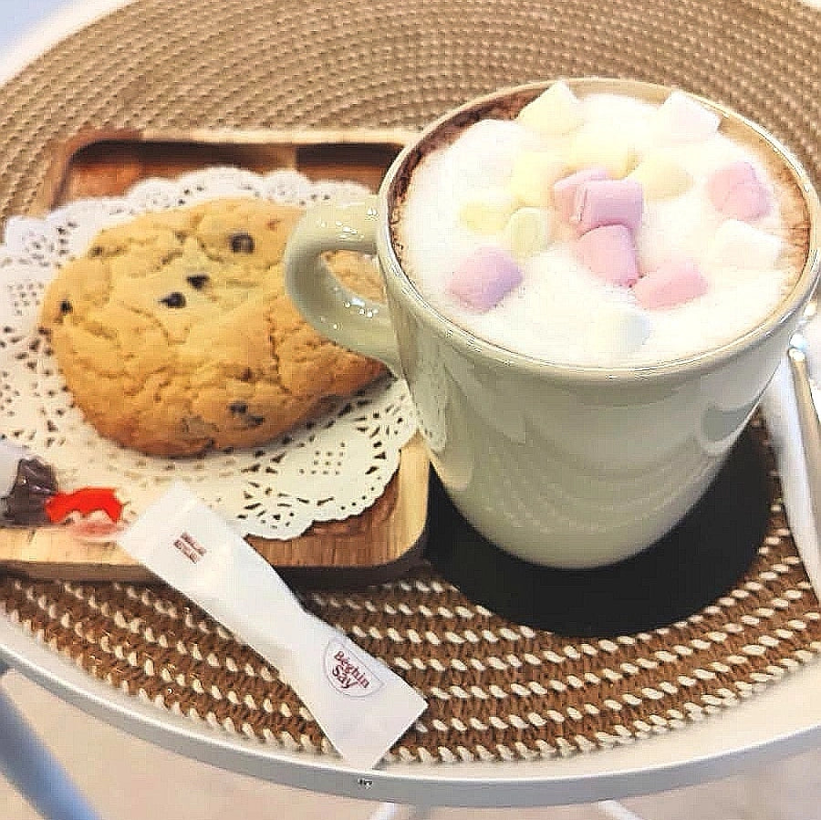 Délicieux chocolat viennois avec topping chamallows accompagné d'un cookie fait maison pour une pause gourmande - café créa cœur à romorantin lanthenay 